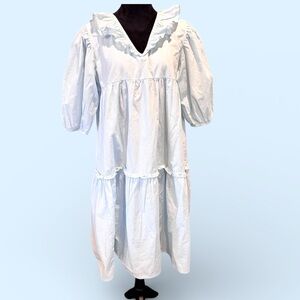 Saule Parc Mary Tiered Ruffled Peasant Dress in Light Blue, Large, Cottagecore